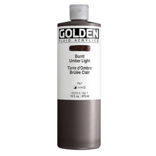 GOLDEN Fluid Acrylics, Burnt Umber Light, 16 fl. oz. Bottle, Professional Acrylic Paint, Semi-Opaque