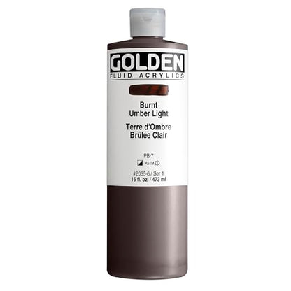 GOLDEN Fluid Acrylics, Burnt Umber Light, 16 fl. oz. Bottle, Professional Acrylic Paint, Semi-Opaque