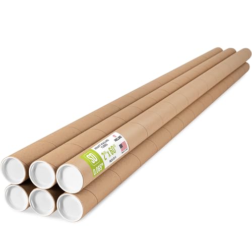 2" x 60" Reinforced Kraft Paper Mailing Tube, Pack of 6 Tubes with 12 Caps – Secure USPS Approved Poster Tube – Made in USA Cardboard Tube for Shipping and Storing Posters, Prints, Artwork - color: Standard-Duty, size: 2" x 60"