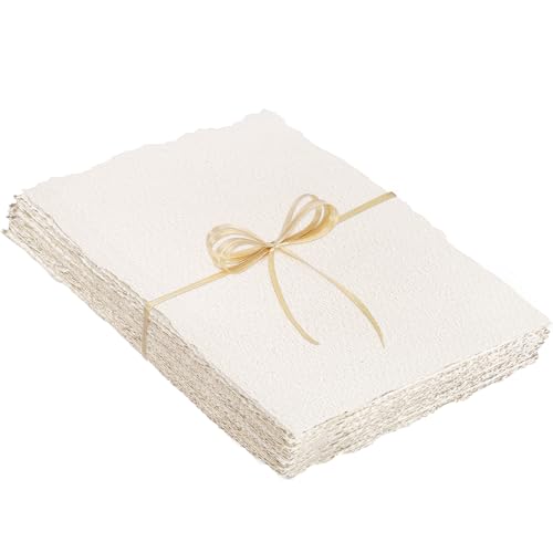 25 Sheets Watercolor Paper 7X 10, 300 GSM Deckled Edge Paper Rough/Textured Handmade Paper for Watercolors, Wedding Invitations, Cards, Crafts - size: 7 x 10 inch