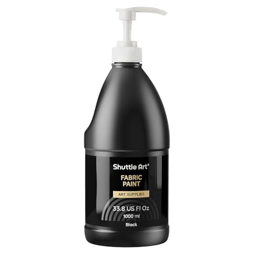 Shuttle Art Black Fabric Paint, 33.8 oz(1000 ml) Large Bottle with Pump, Permanent Fabric Paint for Furniture, Sofa, Cushions, Clothes, Soft Non-Toxic Textile Paint for Color Changing, Renewal & Art Creations - color: Black