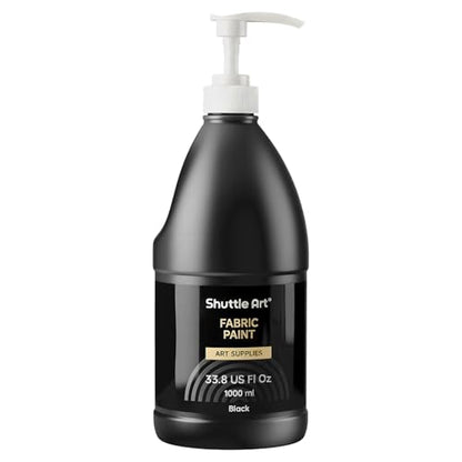 Shuttle Art Black Fabric Paint, 33.8 oz(1000 ml) Large Bottle with Pump, Permanent Fabric Paint for Furniture, Sofa, Cushions, Clothes, Soft Non-Toxic Textile Paint for Color Changing, Renewal & Art Creations - color: Black