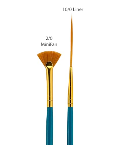 Fundamentals Short Handled Brush Set - Economical Paint Brush Set No. 9 for Beginning Artists - Mini Art Brushes #00 Fan and #10x0 Liner Set of 2 Paintbrushes for Watercolor and Acrylic Paint Brushes