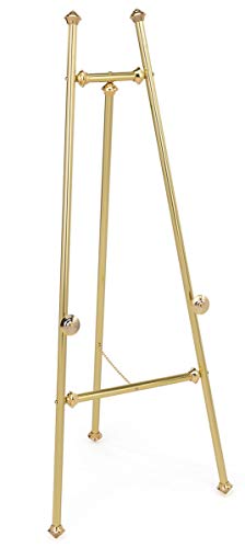 Floor Easel with Fixed Height Sign Supports, 58"h Tripod Stand for Displaying Artwork or Directional Signage - Brass Finish