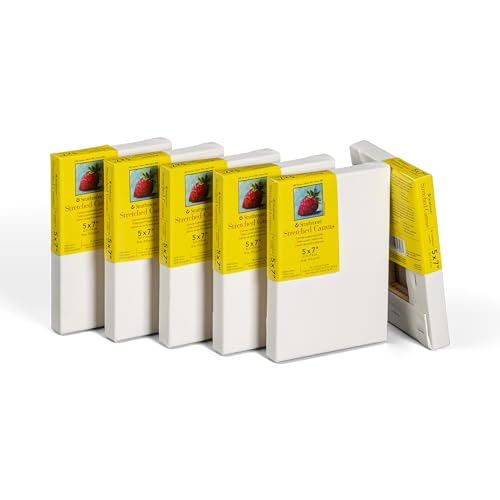Strathmore 300 Series Traditional Stretched Canvas Pack, 5x7 inch, 6 Pack, Art Canvas for Students Professionals - size: 5x7 inch, style: Traditional Profile