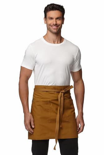 Unisex Waist Apron with Pockets Waiter Bar Half Bistro Apron 4251BY - color: Ginger, size: 5 Pack