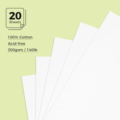 Lightwish Watercolor Sketchbook, 100% Cotton 300gsm Hot Press, 5.8" x 8.2", 20 Sheets, A5 Binder Bound & Refillable, Acid Free Paper for Artists, Adults, Students, Travel Art Journal - color: British Retro - Green