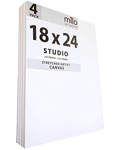 milo Pro Stretched Artist Canvas | 18x24 inch | Pack of 4 | 3/4” inch Thick Studio Profile | Ready to Paint 11 oz Primed Heavy Duty Large Canvas Art Supplies for Painting - size: 18" x 24" Pack of 4