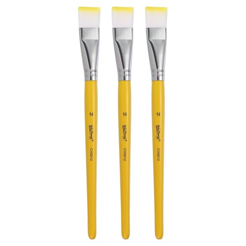 MECCANIXITY 3Pcs Watercolor Paint Brushes, 14# 1.9cm / 0.75" Fine Details Paint Brush for Acrylic Painting Gouache Face Nail Art Canvas, Yellow - color: Yellow, size: 14#