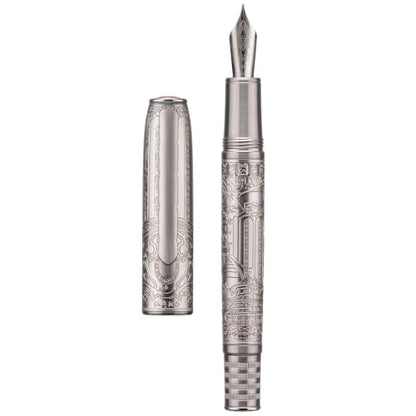 Hongdian 100 Silver Steel Piston Fountain Pen, Iridium Long Blade Fine Nib Calligraphy, Smooth Writing Pens, Nice Writing Pen for Men & Women - color: Silver-100, style: Long Blade Point