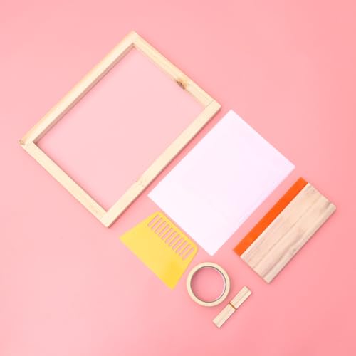 WOFASHPURET 19pcs Screen Printing Kit DIY Printing Tools Inkjet Transparency Film Mask Tape Reusable Wood and Plastic Squeegees Paint Projects Random Color