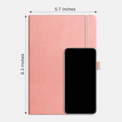 AHGXG Dotted Journal Notebook, 160 Numbered Pages, A5 Medium Size (5.7'' x 8.3''), 120 GSM Thick Paper, Leather Hardcover, for Journaling, Planning, Tracking (Pink) - color: Pink, style: Dotted