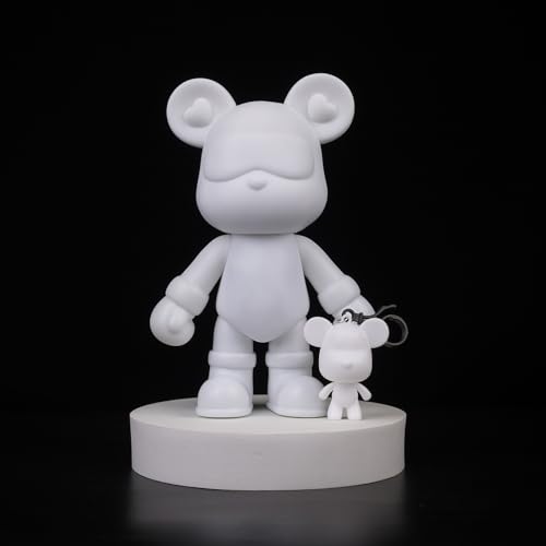 DIY Fluid Bear + Keychain Painting Set, Teddy Bear Figure for Creative Fluid Art and Home Decoration (9 Inch, Blank Mold) - size: 9 Inch