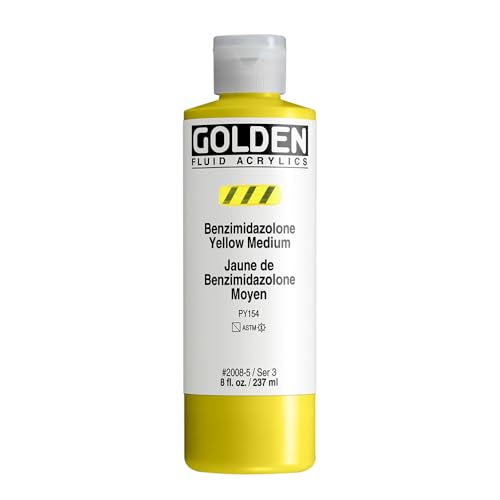 GOLDEN Fluid Acrylics, Benzimidazolone Yellow Medium, 8 fl. oz. Bottle, Professional Acrylic Paint, Semi-Transparent