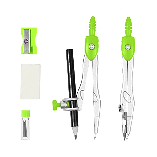 Unjoo Math Geometry Kit Sets 10 Piece Student Supplies with Shatterproof Storage Box,Includes Rulers,Protractor,Compass,Eraser,Pencil Sharpener,Lead Refills,Pencil,for Drafting and Drawings（Green） - color: Green