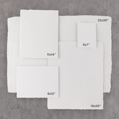 New York Central Handmade Watercolor Paper - 300lb, 16"X20" - 5 Packs of 5, 25 Total Sheets, Acid-Free 100% Cotton Rag, Cold Press, 4 Deckled Edges, Minimally Sized, Mixed Media Paper - size: 16X20"