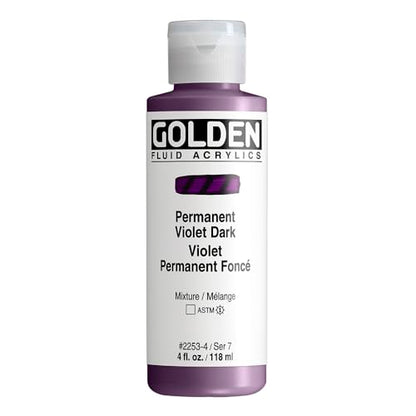 GOLDEN Fluid Acrylics, Permanent Violet Dark, 4 fl. oz. Bottle, Professional Acrylic Paint, Transparent