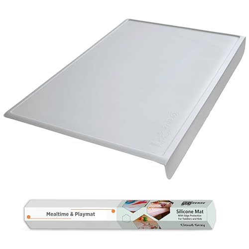 Silicone Placemats for Toddlers & Kids with Angle-Protective Safety Edge – Baby Placemats for Restaurants & Dining Table – Non-Slip & BPA-Free Food Mat – 1.5mm Thick, 18"x12", Cloud Gray - color: Cloud Gray, size: 18"L x 12"W