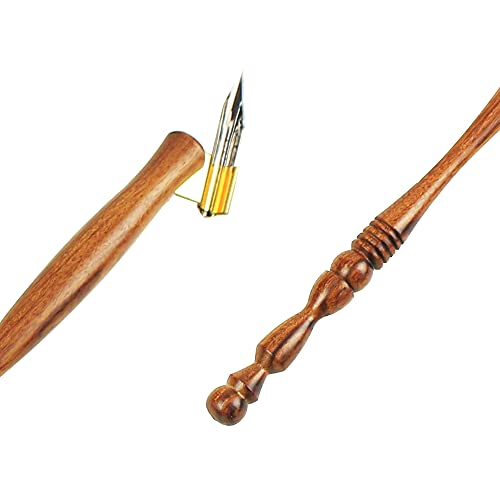1 Set Dip Pen Wooden English Calligraphy Oblique Nib Holder With Mini Box and 5 Nibs (Round Style Set)