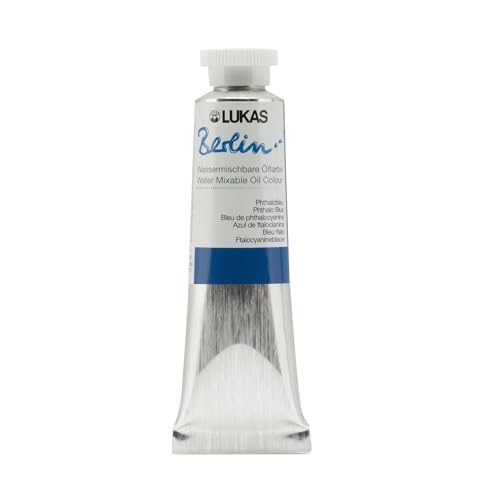 Lukas Berlin Pro Artists Water Mixable Oil Paint 37 ml Tube Phthalo Blue, Water Soluble, Lightfast Pigments, Quick Drying, Easy Clean-Up, Eco-Friendly, Professional Quality, 40 Color Range - color: Phthalo Blue, size: 1.25 Fl Oz (Pack of 1)