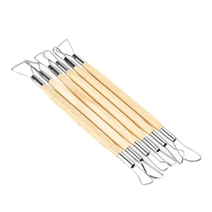 Clay Sculpting Tool Set 6 Pcs Double Ended Ribbon Tools Wooden Handle for Carving Pottery Trimming Ceramics Art Sculpture (6 Pcs)
