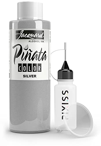 Pinata Silver Alcohol Ink 4-Ounce, Pixiss 20ml Needle Tip Applicator Bottle and Funnel, Bundle for Yupo and Resin - color: Silver