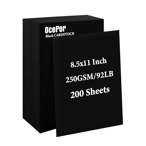 OcePor 200 Sheets Black Cardstock 8.5” x 11”, 92lb/250gsm Black Card Stock, Thick Card Stock Paper, Heavy Cardstock Paper for Printer, Resume, Scrapbooks, Art, Crafts, Business Cards - color: Black-200Sheets, size: 8.5x11