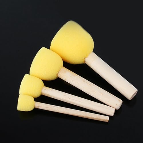 Jeanoko Assorted Foam Paint Brushes with Wooden Handle, 4 Various Sizes Sponge Brush Kit for Children Crafting and Art Projects
