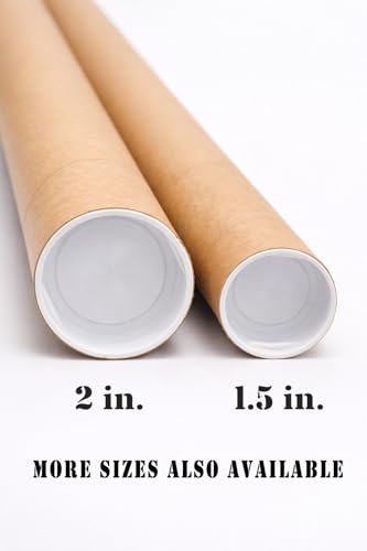 Mailing Tubes with Caps, 2 in x 24 in - 1 Pack - Kraft - for Shipping, Packing, Bulk Round Packaging, Cardboard Mailers, Poster, Art Prints, Maps, Blueprint