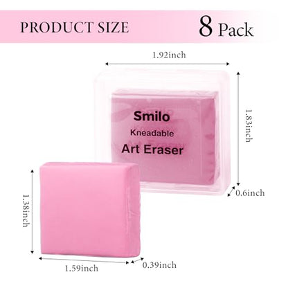 Smilo 8-Pack Pink Kneaded Erasers | Moldable & Dust-Free Putty Eraser | No Smudge Art Eraser with Case for Drawing - color: Pink