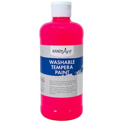 Handy Art Washable Tempera Paint, Fluorescent Neon UV Pink, 16 oz Bottle | Bright & Mixable, High Opacity, Glows UV Neon with Blacklight, Students, Kids, Young Artists, Safe & Non-Toxic, Made in USA - color: Fluorescent Hot Pink, size: 16 Fl Oz (Pack of 1
