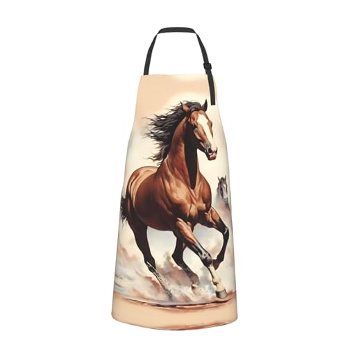 Prancing Brown Horse Heavy Duty Waterproof Apron with Pockets for AdultsResistant Grilling, Gardening, Painting - color: Prancing Brown Horse