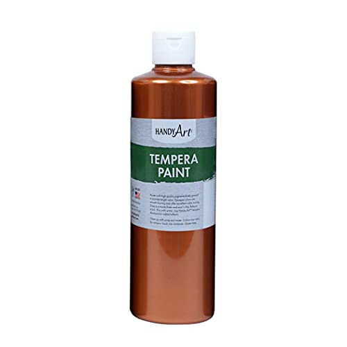 Handy Art Premium Tempera Paint, Metallic Copper, 16 oz Pint Bottle | Matte Finish, High Quality Pigments with Superior Opacity, Smooth & Bright Mixable Colors, Safe & Non-Toxic, Made in USA - color: Copper, size: 16 Fl Oz