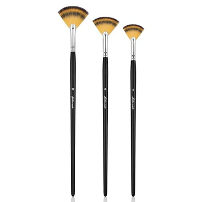 Golden Maple Fan Brushes, 3Pcs Soft Anti-Shedding Nylon Hair, Birch Wooden Long Handle Artist Paint Brush Set for Acrylic Watercolor Oil Painting