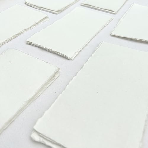E-Tailor Premium Handmade Ivory White Paper 150 GSM Deckle Edge Mixed Media Sheets for Watercolour, Calligraphy, Writing, Invitations & Crafts – Recycled Cotton Rag Paper Pack of 50– 4x9” - size: 4x9"
