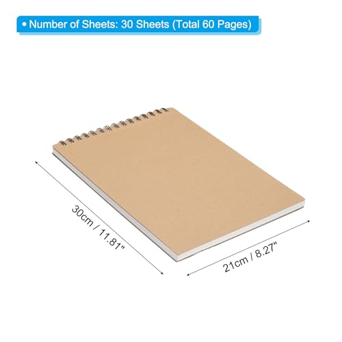 PATIKIL 12 x 8" Top Spiral Bound Sketch Book, 1 Pcs 30 Sheet 60 Pages 160GSM Retro Spiral Sketchbook Notebook for Artist Drawing Painting Writing - size: 12 x 8"