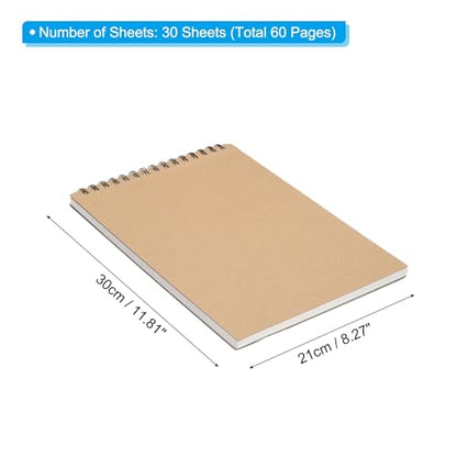 PATIKIL 12 x 8" Top Spiral Bound Sketch Book, 1 Pcs 30 Sheet 60 Pages 160GSM Retro Spiral Sketchbook Notebook for Artist Drawing Painting Writing - size: 12 x 8"