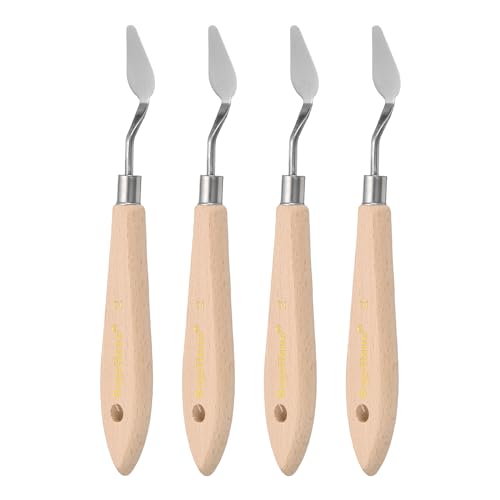 HARFINGTON 4pcs 2# Painting Palette Knife Pointy Stainless Steel Art Spatula Painting Pallet Knives Scrapers Tools with Plastic Handle for Acrylic Oil Canvas Mixing Spreading - size: 30mm x 14mm