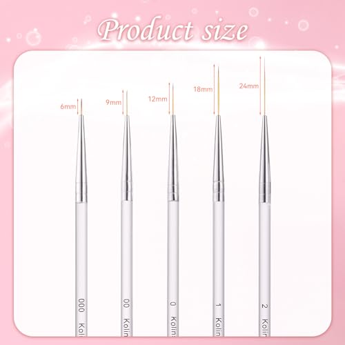 5Pcs Nail Art Liner Brushes Set, Manicure Brush Fine Drawing Thin Lines Painting Details Striping Design For Gel Polish Dotting Pen Transparent Handle Home DIY, 6/9/12/18/24mm - color: White