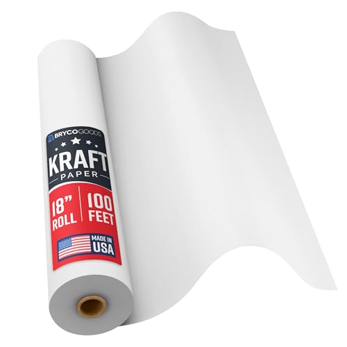 Bryco Goods 18”x1200” (100’) White Wrapping Paper – Kraft Paper Roll for Painting, Drawing, Banner, Bulletin Board, Easel Use, Floor Covering, Packaging, Shipping, Arts & Crafts – Made in USA - color: White, size: 18" x 100' (Most Popular)