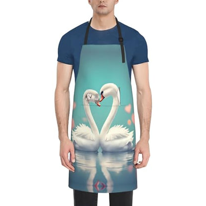 Cartoon heart sun Heavy Duty Waterproof Apron with Pockets for AdultsResistant Grilling, Gardening, Painting - color: The Swan in Love