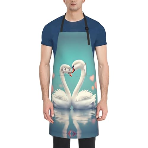 Cartoon heart sun Heavy Duty Waterproof Apron with Pockets for AdultsResistant Grilling, Gardening, Painting - color: The Swan in Love