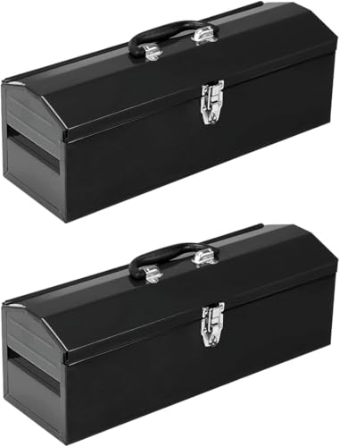 Portable Metal Tool Box, Steel Tool Storage Box with Handle, Hip Roof Style Tool Chest with Metal Latch Closure for Workshop, Garage, Home, 19"L x 6"W x 6.5"H, Black, 2-Pack - color: Black, size: 19"x2