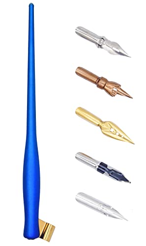 XIAOYU Oblique Calligraphy Dip Pen Comic Pen Set Include 2-in-1 Calligraphy Oblique or Straight Penholder with 5 Pieces Replacement Nibs, Blue - color: Blue