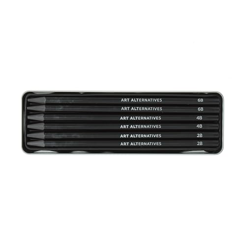 Art Alternatives Woodless Graphite Pencil Art Tin Set, 6-Pieces - 2B, 4B, 6B soft grade pencils for drawing and sketching