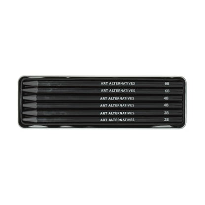 Art Alternatives Woodless Graphite Pencil Art Tin Set, 6-Pieces - 2B, 4B, 6B soft grade pencils for drawing and sketching