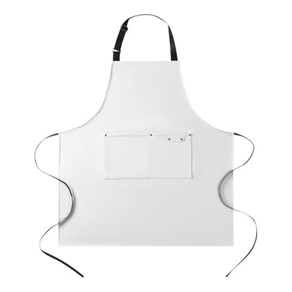 eywlwaar PU Waterproof Apron with 2 Big Pockets Adjustable Oil Proof Apron for Kitchen Dishwashing Cooking 29.92"x 26.77" - color: White