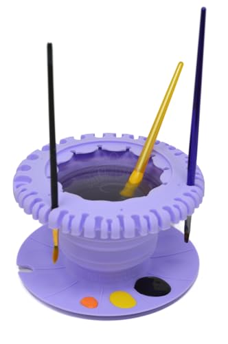 Paint Puck CollapsiBowl Paint Brush Cleaner Rinse Cup (Purple) - Collapsible Paint Water Cup & Brush Cleaner with Brush Holder, Squeegee Lips & Drip Tray for Acrylic, Watercolor & Art Supplies - color: Lavender, size: Collapsible
