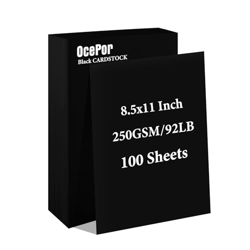 OcePor 100 Sheets Black Cardstock 8.5” x 11”, 92lb/250gsm Black Card Stock, Thick Card Stock Paper, Heavy Cardstock Paper for Printer, Resume, Scrapbooks, Art, Crafts, Business Cards - color: Black-100Sheets, size: 8.5x11