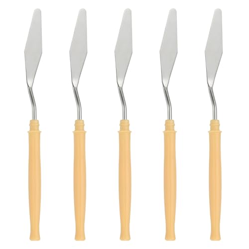 YOKIVE 5 Pcs Stainless Steel Palette Knife, NO.6 Professional Art Spatula Oil Painting Accessories Color Mixing Scraper with Plastic Handle, Great for Canvas Acrylic(Yellow, 6.89 -Inch) - style: NO.6